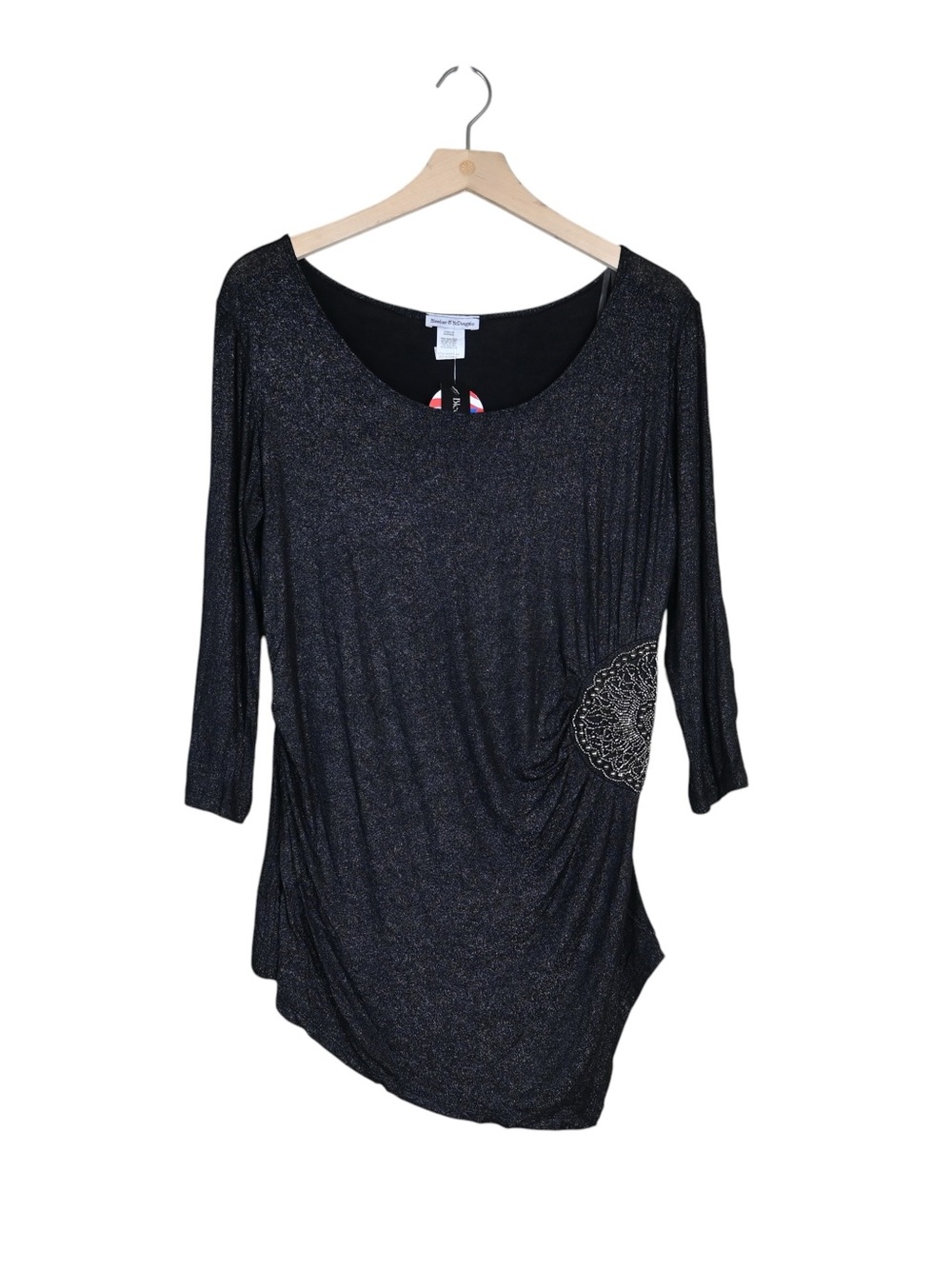 Bleeker & McDougal Women's L Black Metallic Long Sleeved Draped Tunic Blouse NEW